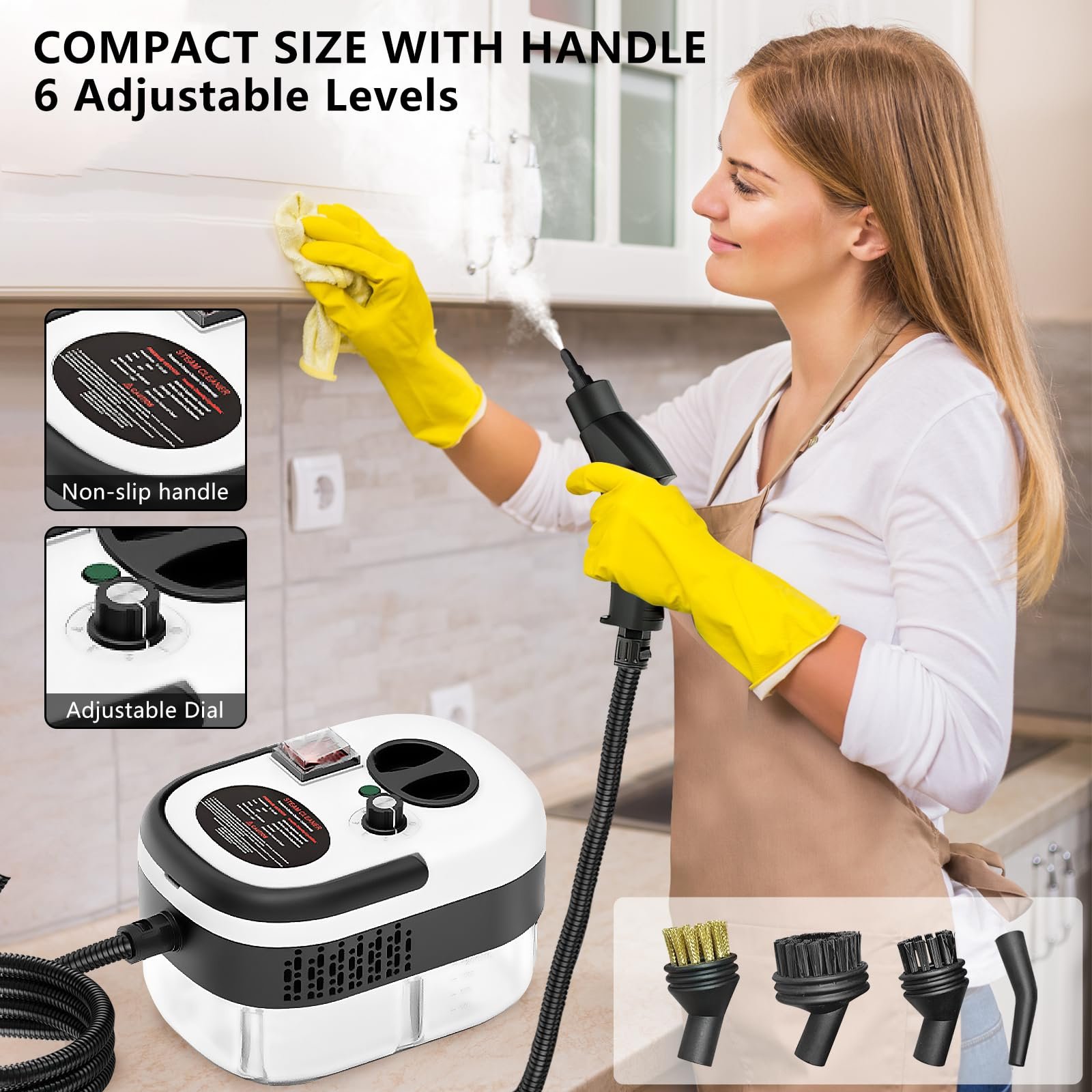 Handheld Steam Cleaner, Steamer For Cleaning, 2500W Pressurized Steam Cleaner With 1.2L Water Tank And 12 Attachments, Portable Steamer Cleaner For Home Car Kitchen Bathroom Furniture Tile Grout - Image 9