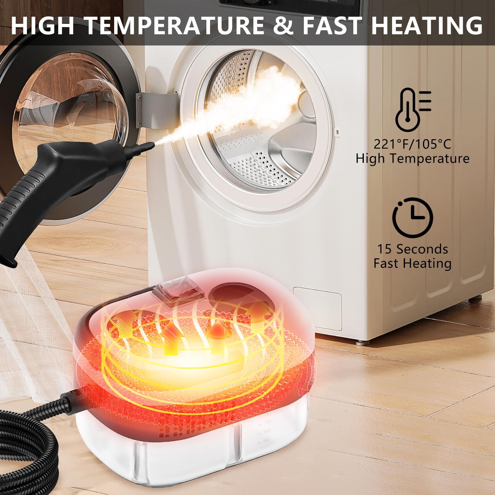 Handheld Steam Cleaner, Steamer For Cleaning, 2500W Pressurized Steam Cleaner With 1.2L Water Tank And 12 Attachments, Portable Steamer Cleaner For Home Car Kitchen Bathroom Furniture Tile Grout - Image 2