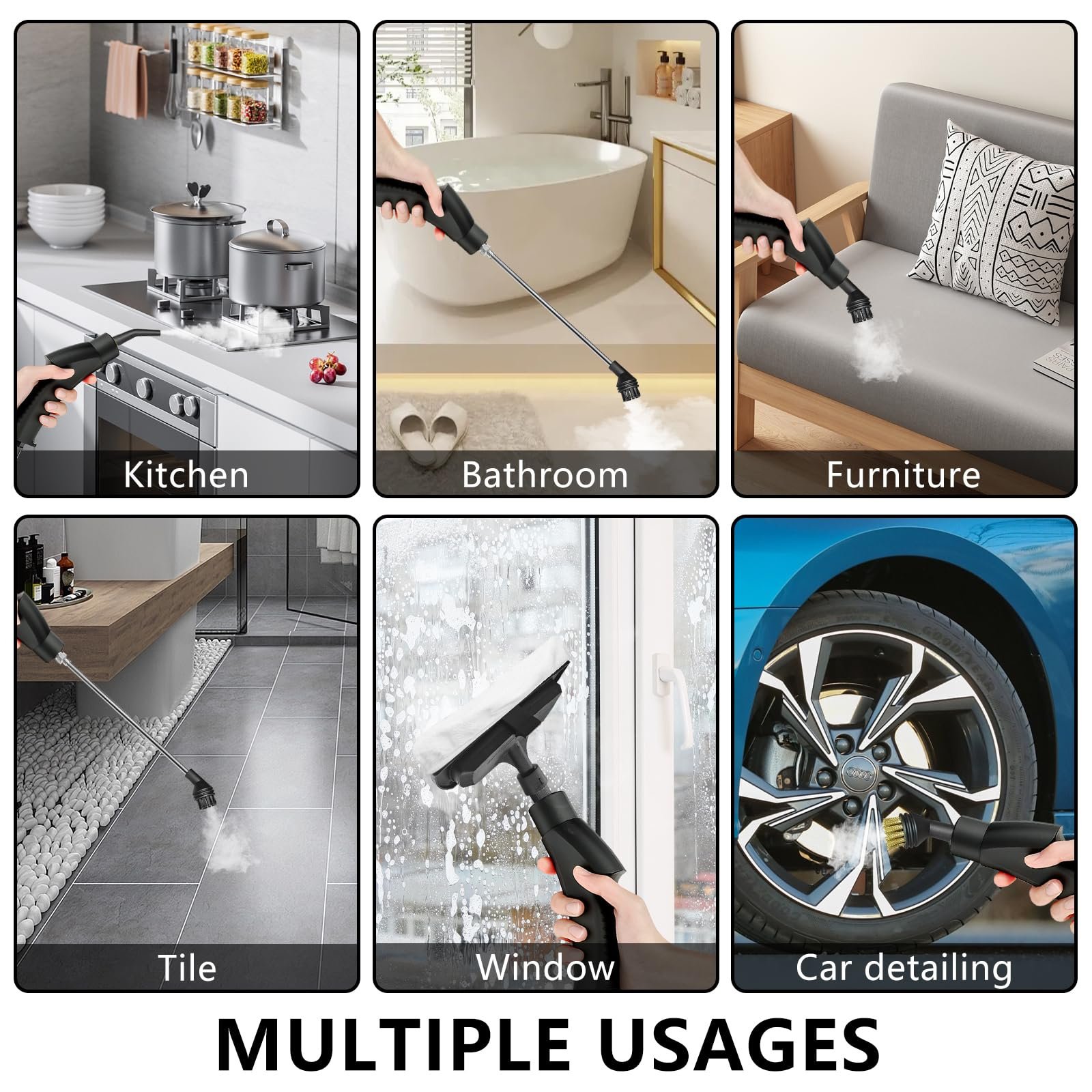 Handheld Steam Cleaner, Steamer For Cleaning, 2500W Pressurized Steam Cleaner With 1.2L Water Tank And 12 Attachments, Portable Steamer Cleaner For Home Car Kitchen Bathroom Furniture Tile Grout - Image 4